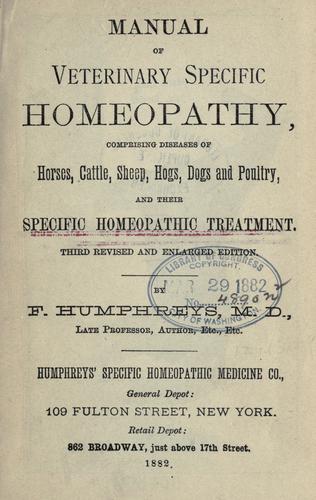 Cover for Manual of veterinary specific homeopathy