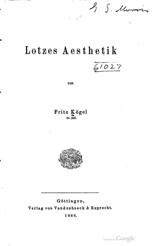 Cover for Lotzes aesthetik