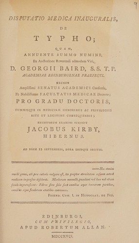 Cover for Disputatio medica inauguralis, de typho ...