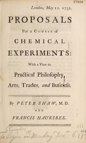 Cover for Proposals for a course of chemical experiments: with a few to practical philosophy, arts, trades, and business