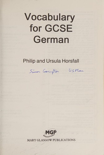 Cover for Vocabulary for GCSE German