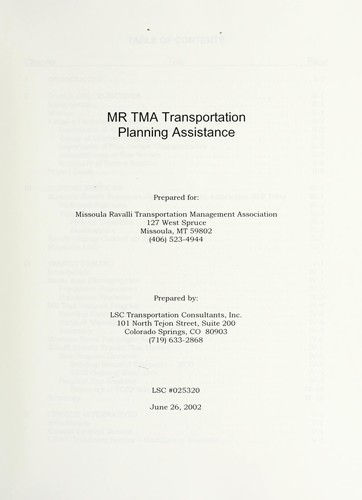 Cover for MR TMA transportation planning assistance