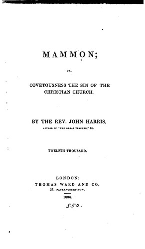 Cover for Mammon; or, Covetousness the sin of the Christian Church