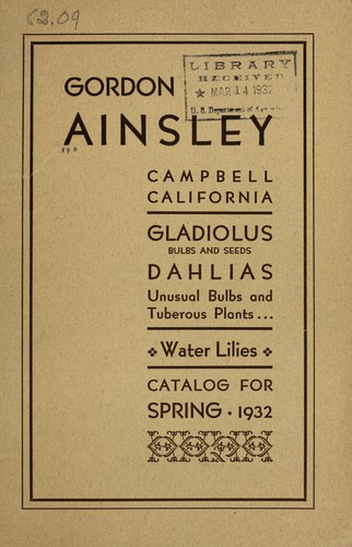Cover for Gladiolus bulbs and seeds, dahlias, unusual bulbs and tuberous plants, water lilies