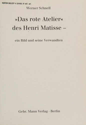 Cover for Rote Atelier Des Henri Matisse