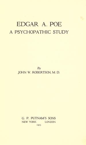 Cover for Edgar A. Poe, a psychopathic study