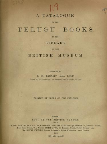 Cover for A catalogue of the Telugu books in the library of the British Museum, completed by L. D. Barnett.