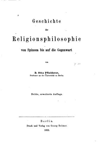 Cover for Geschichte der religionsphilosophie von Spinoza bis auf die gegenwart/ von d. Otto Pfleiderer.