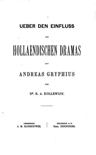 Cover for Über den Einfluss des holländischen Dramas auf Andreas Gryphius