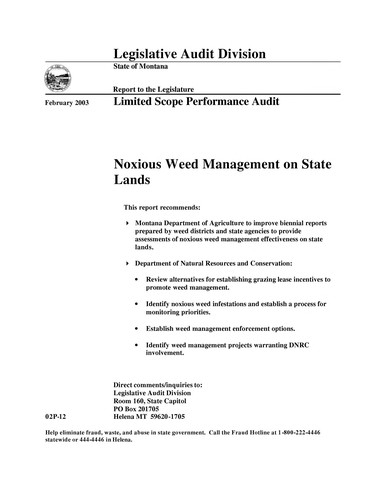 Cover for Noxious weed management on state lands