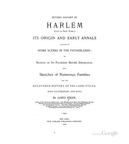 Cover for Revised History of Harlem (City of New York): Its Origin and Early Annals ...