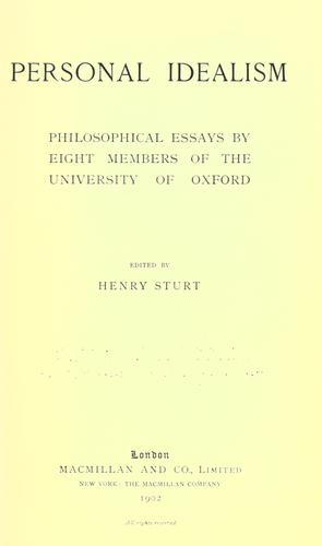 Cover for Personal idealism
