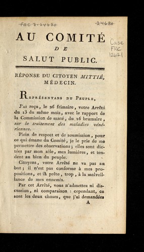 Cover for Au Comite  de salut public