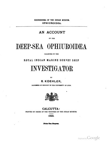 Cover for Echinoderma of the Indian Museum ... . Collected by the Royal Indian Marine Survey ship Investigator. ... .