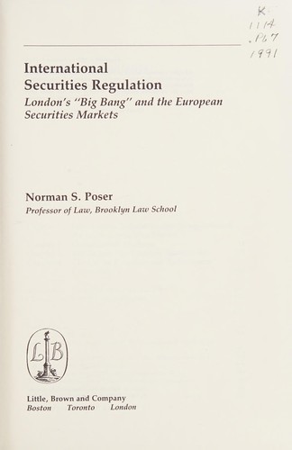 Cover for International Securities Regulation London's Big Bang and the European Securities Market