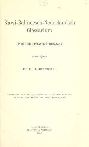 Cover for Kawi-Balineesch-Nederlandsch glossarium op het Oudjavaansche Râmâyana.