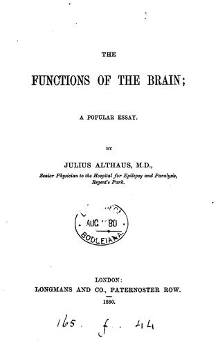 Cover for The functions of the brain, a popular essay