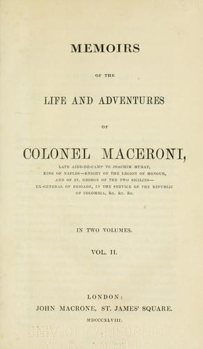 Cover for Memoirs of the life and adventures of Colonel Maceroni