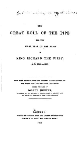 Cover for The great roll of the pipe for the first year of the reign of King Richard the First, A.D. 1189-1190.