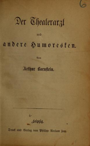 Cover for Der Theaterarzt, und andere Humoresken