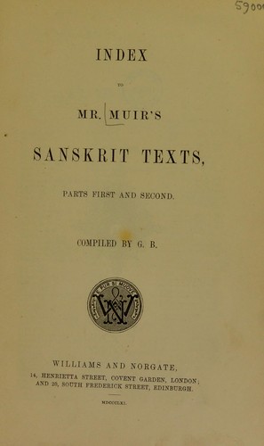 Cover for Index to Mr. Muir's Sanskrit texts, parts first and second