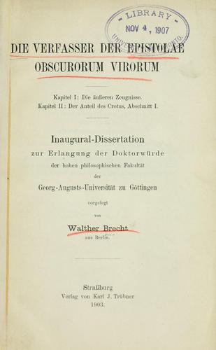 Cover for Die Verfasser der Epistolae obscurorum virorum