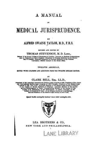 Cover for A manual of medical jurisprudence.