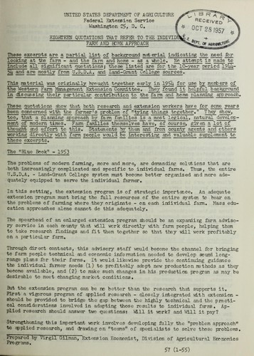Cover for Eighteen quotations that refer to the individual farm and home approach