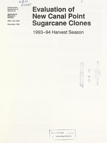 Cover for Evaluation of new Canal Point sugarcane clones: 1993-94 harvest season
