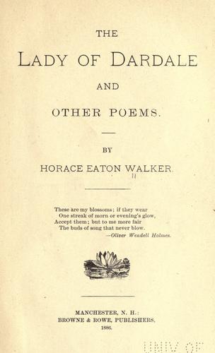 Cover for The lady of Dardale and other poems.