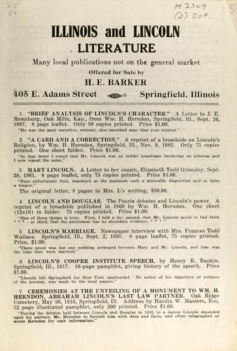 Cover for Illinois and Lincoln literature