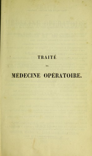 Cover for Trait©♭ de m©♭decine op©♭ratoire, bandages et appareils