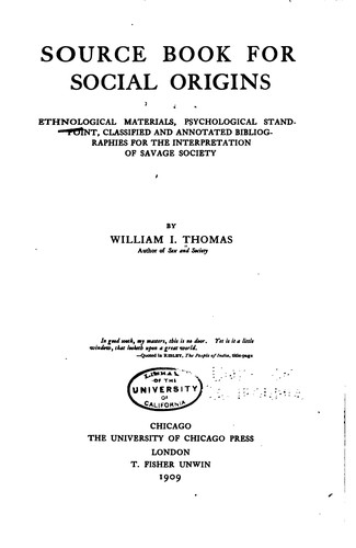 Cover for Source Book for Social Origins