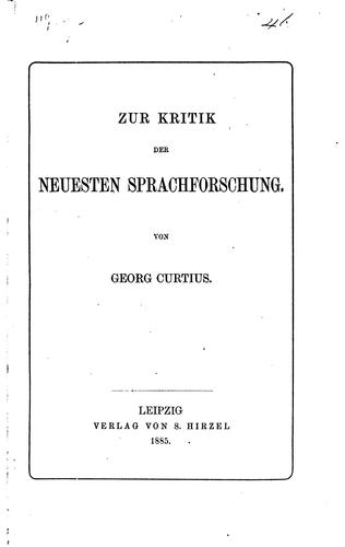 Cover for Zur kritik der neuesten sprachforschung.