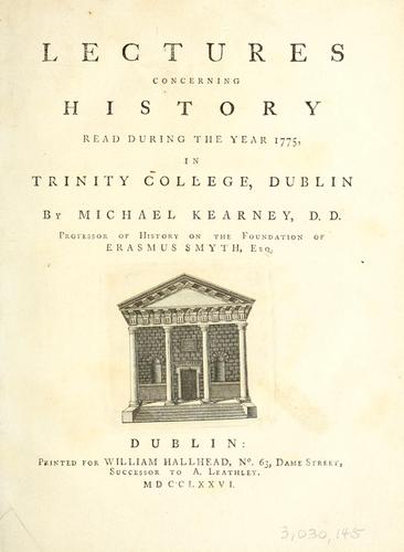 Cover for Lectures concerning history, read during the year 1775, in Trinity College, Dublin