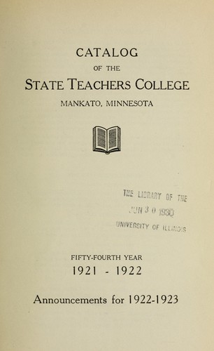 Cover for Annual Catalogue of the State Normal School at Mankato, Minnesota