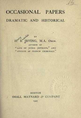 Cover for Occasional papers, dramatic and historical.