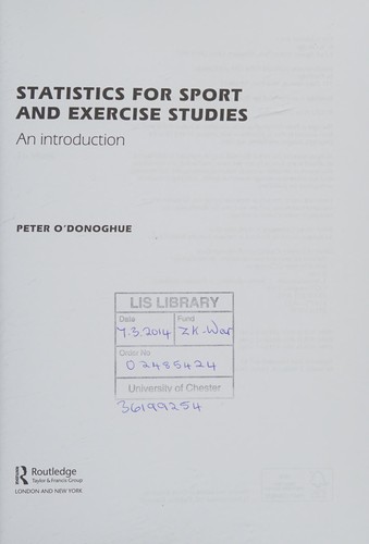 Cover for Statistics for sport and exercise studies