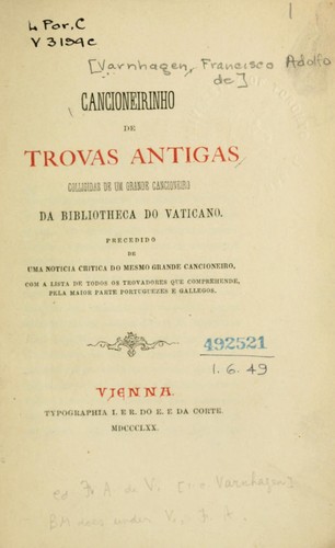 Cover for Cancioneirinho de trovas antigas colligidas de um grande cancioneiro da Bibliotheca do Vaticano