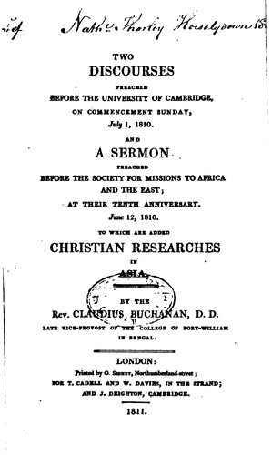 Cover for Two Discourses Preached Before the University of Cambridge: On Commencement ...