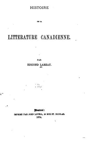 Cover for Histoire de la littérature canadienne.