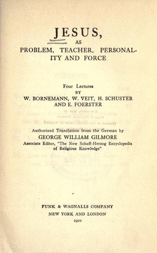 Cover for Jesus, as problem, teacher, personality and force.