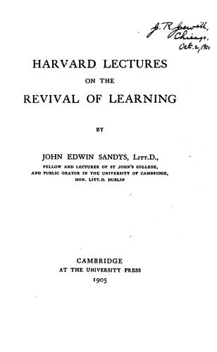 Cover for Harvard lectures on the revival of learning