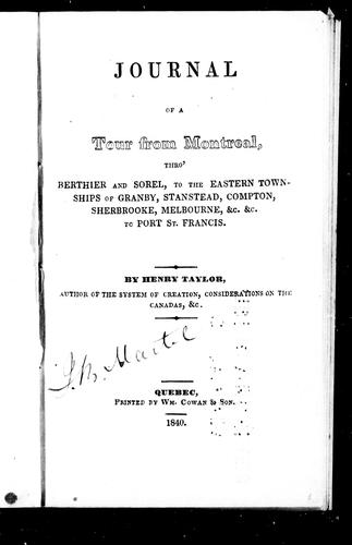 Cover for Journal of a tour from Montreal
