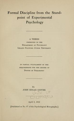 Cover for Formal discipline from the standpoint of experimental psychology.