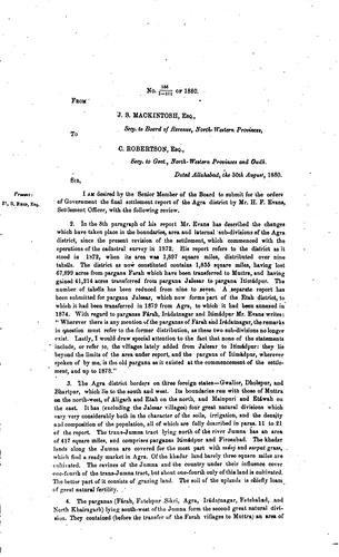 Cover for Report on the Settlement of the Agra District, North-Western Provinces