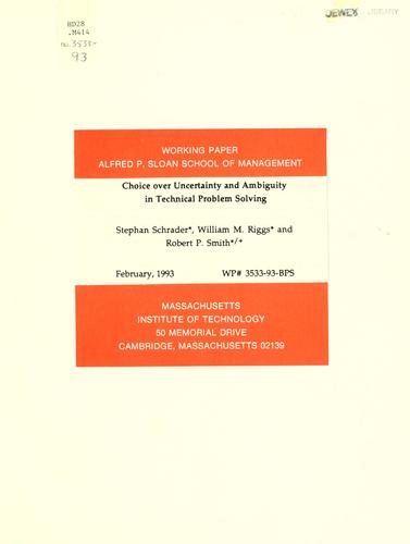 Cover for Choice over uncertainty and ambiguity in technical problem solving