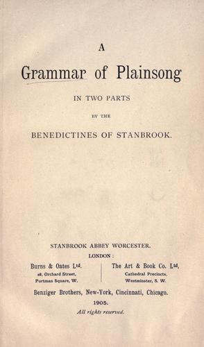 Cover for A Grammar of plainsong