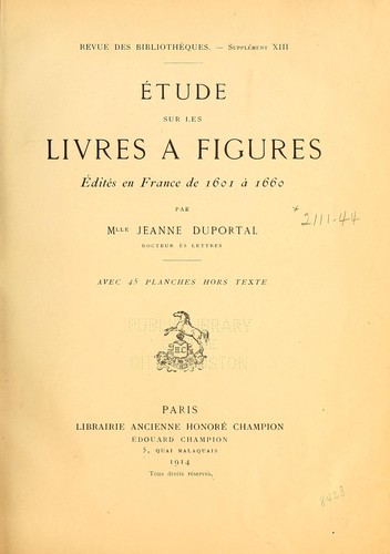 Cover for Etudes sur les livres à figures édités en France de 1601 à 1660