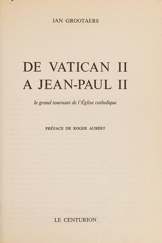 Cover for De Vatican II a Jean-Paul II